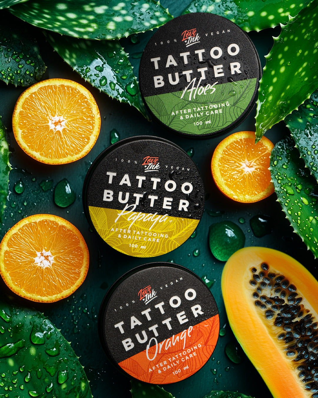 Zestaw 3 x 100 ml Tattoo Butter (Orange, Papaya, Aloes)