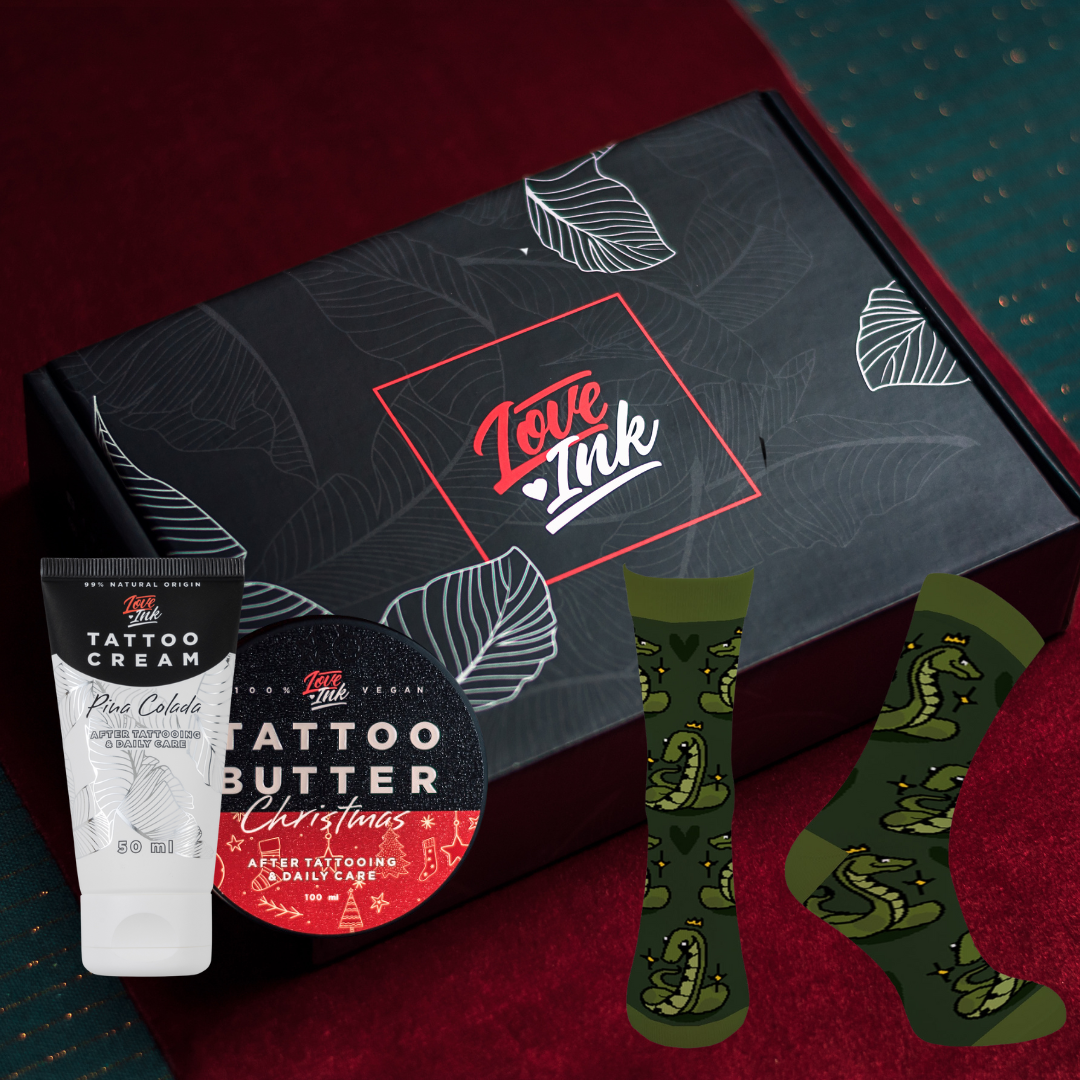 Zestaw prezentowy: Tattoo Butter Christmas + Tattoo Cream + Skarpetki