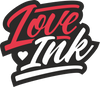 Logo Loveink z czarnym konturem na białym tle