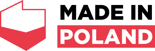 Biało czerwone logo kontur Polski Made in Poland na bialym tle