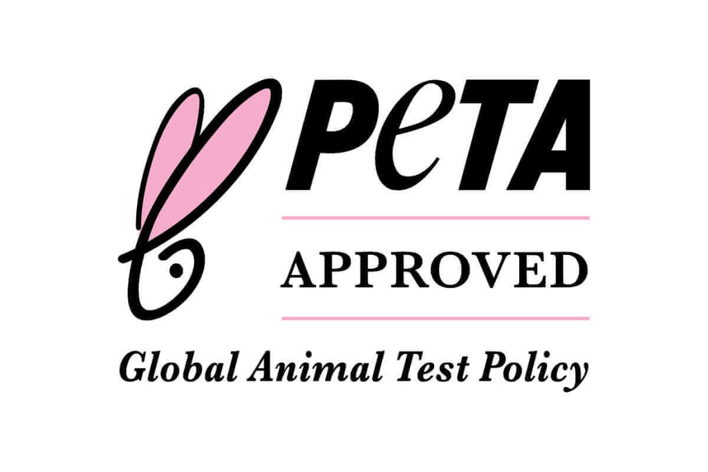 Czarne konturowe Logo  z różowym króliczkiem PETA APPROVED Vegan Global Animal Test Policy